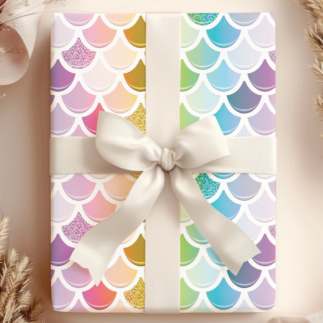 Rainbow Mermaid Fish Scales Cute Nautical Pattern Wrapping Paper (Creator Uploaded)