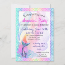 Rainbow Mermaid Party Invitation
