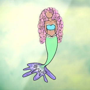 rainbow mermaid pink blue purple green black curly