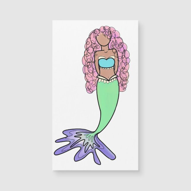 rainbow mermaid pink blue purple green black curly (Front)