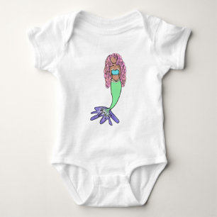 rainbow mermaid pink blue purple green black curly baby bodysuit