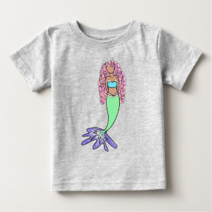 rainbow mermaid pink blue purple green black curly baby T-Shirt