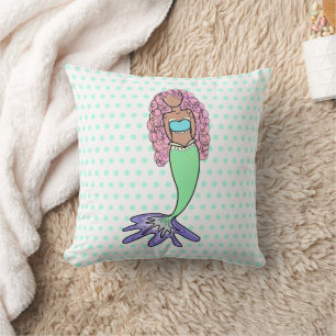rainbow mermaid pink blue purple green black curly cushion