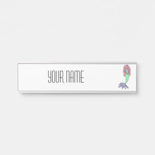 rainbow mermaid pink blue purple green black curly door sign