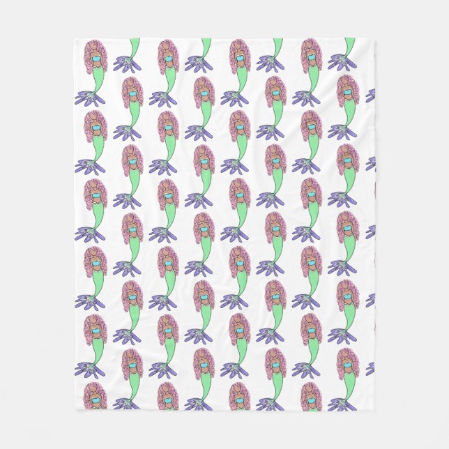 rainbow mermaid pink blue purple green black curly fleece blanket (Front)