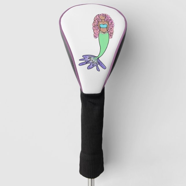 rainbow mermaid pink blue purple green black curly golf head cover (Front)