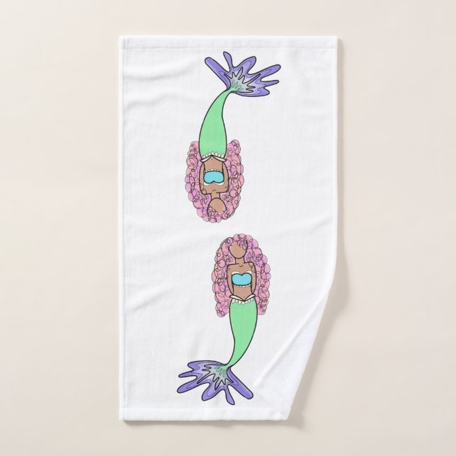 rainbow mermaid pink blue purple green black curly hand towel (Hand Towel)