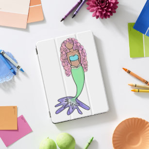 rainbow mermaid pink blue purple green black curly iPad pro cover