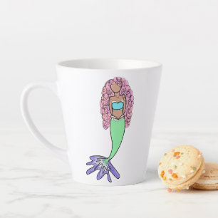 rainbow mermaid pink blue purple green black curly latte mug
