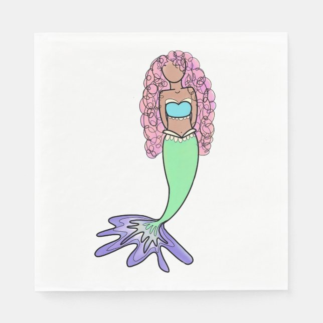 rainbow mermaid pink blue purple green black curly napkin (Front)