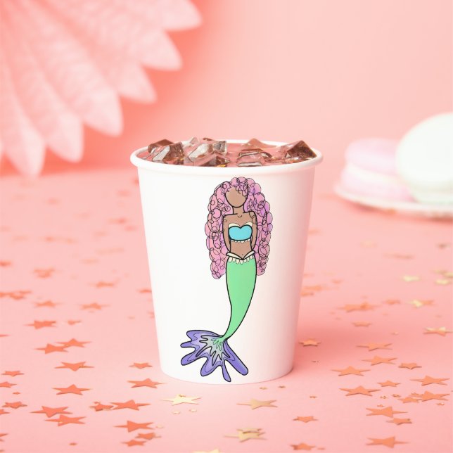 rainbow mermaid pink blue purple green black curly paper cups (Insitu)