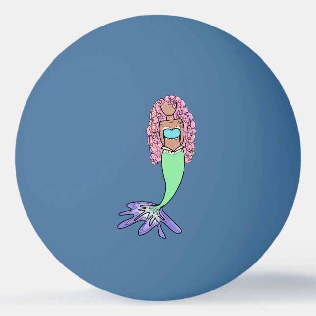 rainbow mermaid pink blue purple green black curly ping pong ball (Front)