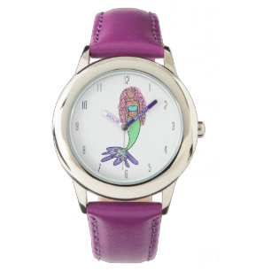 rainbow mermaid pink blue purple green black curly watch