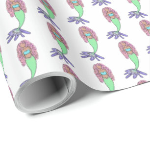 rainbow mermaid pink blue purple green black curly wrapping paper