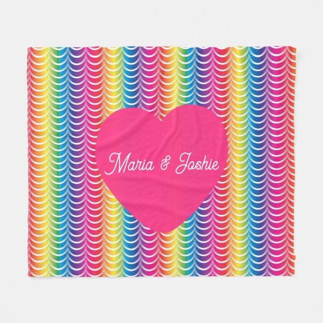 Rainbow Mermaid Pride Heart Fleece Blanket (Front (Horizontal))