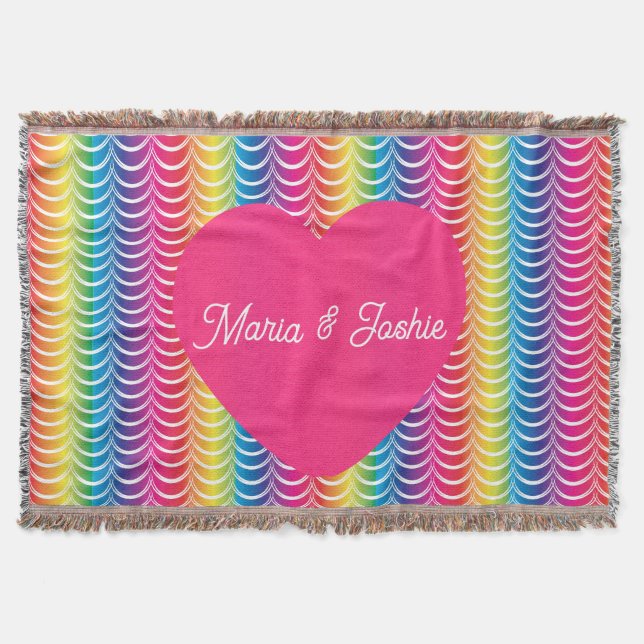 Rainbow Mermaid Pride Heart Throw Blanket (Front)