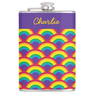 Rainbow Mermaid Scale Large Custom Name Hip Flask