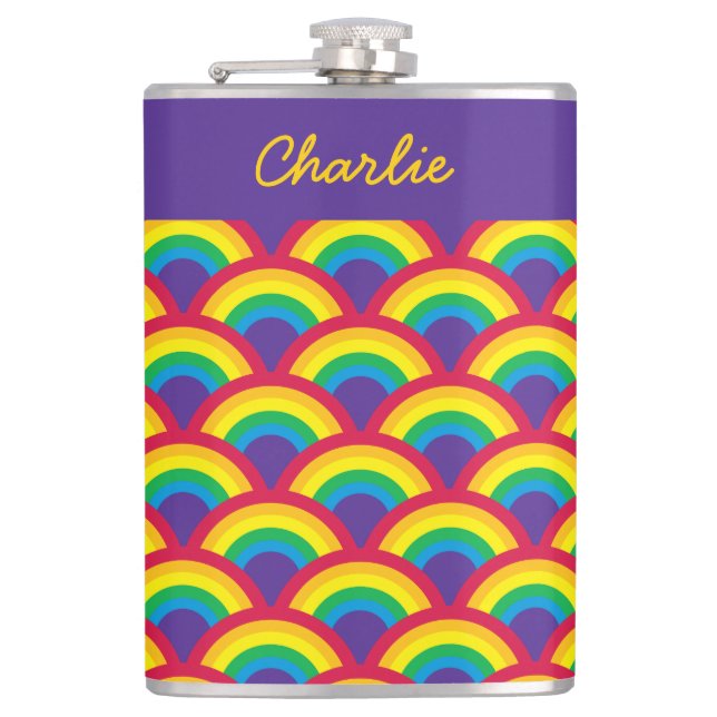 Rainbow Mermaid Scale Large Custom Name Hip Flask (Front)