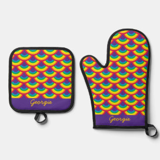 Rainbow Mermaid Scale Oven Mitt & Pot Holder Set