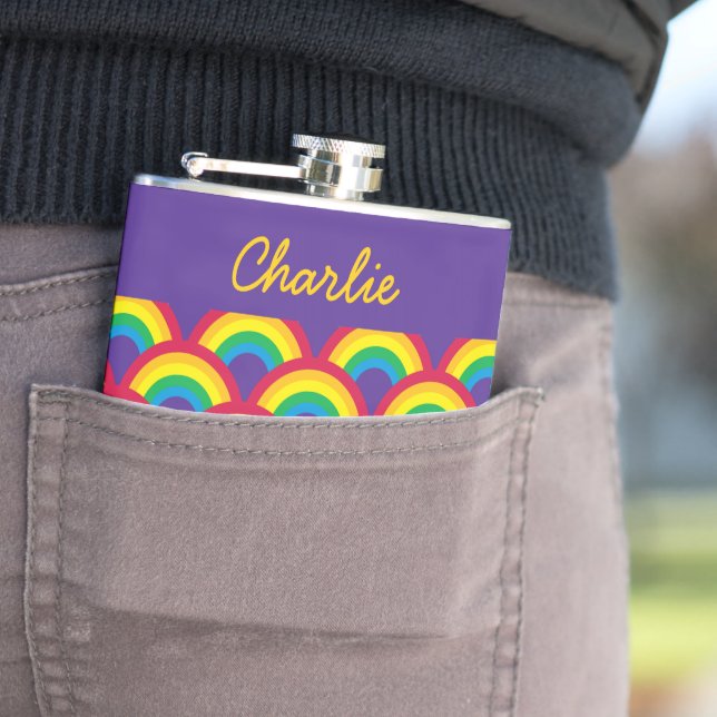 Rainbow Mermaid Scale Small Custom Name Flask (In Situ)