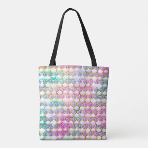 Rainbow mermaid scales glitter tote bag
