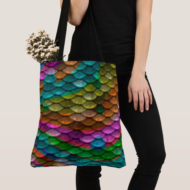 Rainbow Mermaid Scales Tote Bag (Close Up)