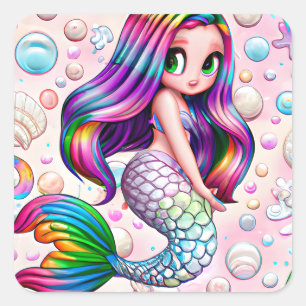 Rainbow Mermaid  Square Sticker