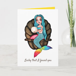 Rainbow Mermaid With Pearl In Watercolor Card