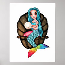 Rainbow Mermaid With Pearl In Watercolor
