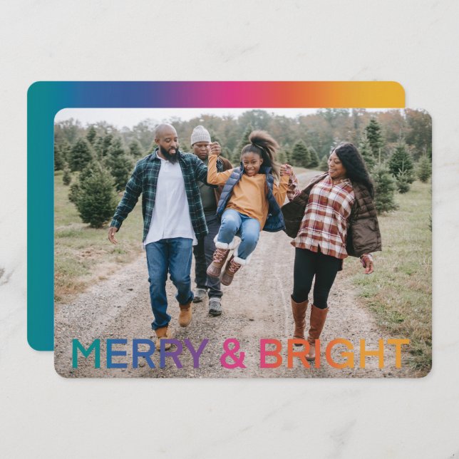 Rainbow Merry And Bright Photo Holiday Card (Front/Back)
