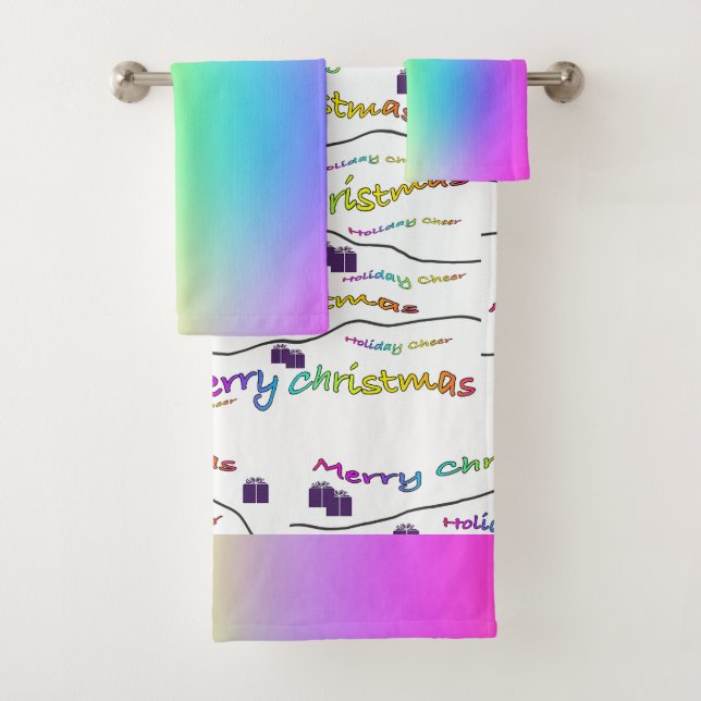 Rainbow Merry Christmas Bath Towel Set (Insitu)