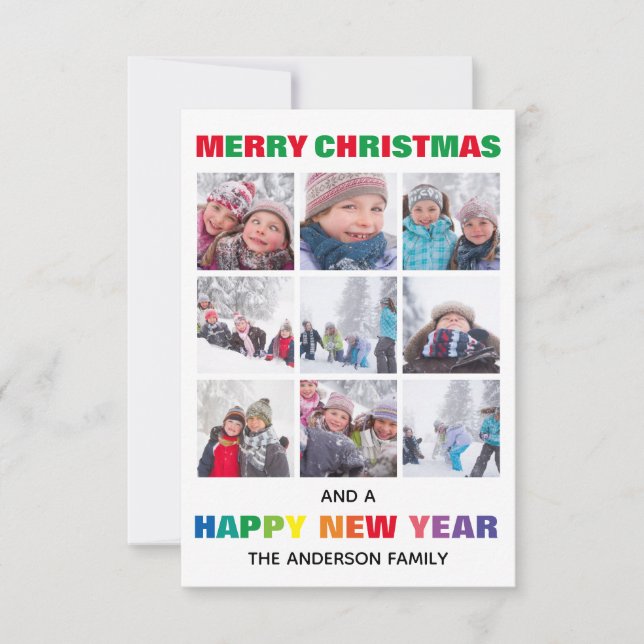 Rainbow Merry Christmas Collage-3x5 Christmas Card (Front)