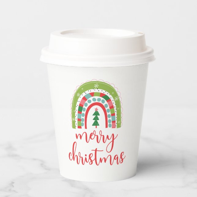 Rainbow Merry Christmas Paper Cups (Front)