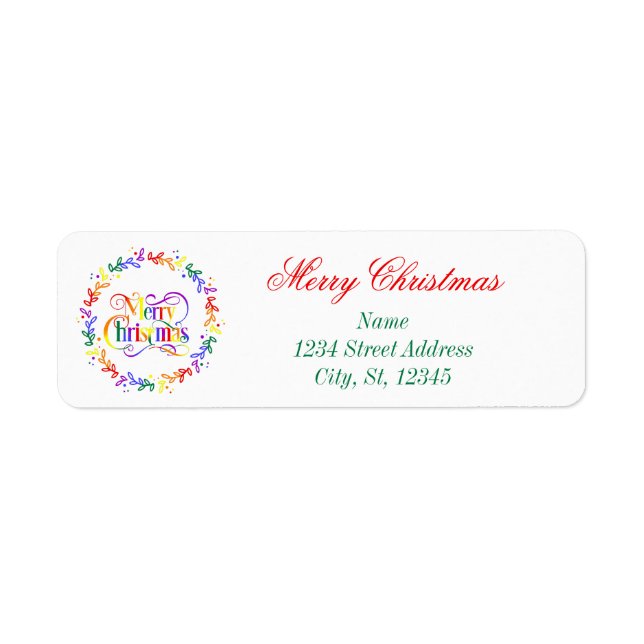 Rainbow Merry Christmas Return Address Labels (Front)