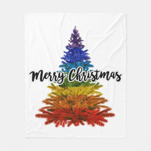 rainbow merry christmas tree fleece blanket