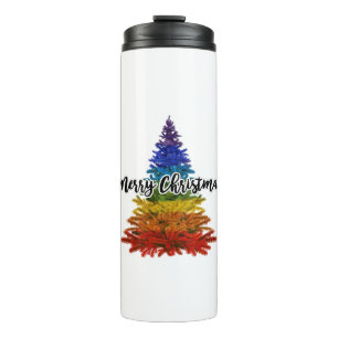 rainbow merry christmas tree thermal tumbler