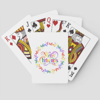 Rainbow Merry Christmas Wreath Playing Cards