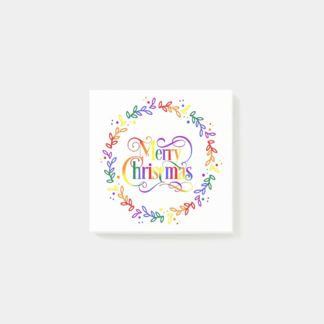 Rainbow Merry Christmas Wreath Post-it Notes (Front)