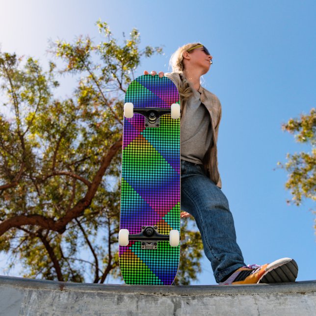 Rainbow Meshed Chequered by Kenneth Yoncich Skateboard (Outdoor 1)