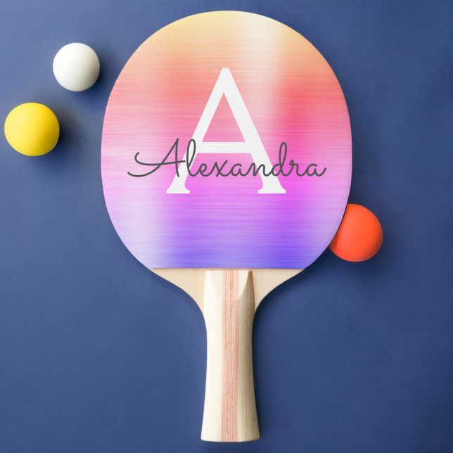 Rainbow Metallic Foil Monogram Name Initial Ping Pong Paddle (Creator Uploaded)