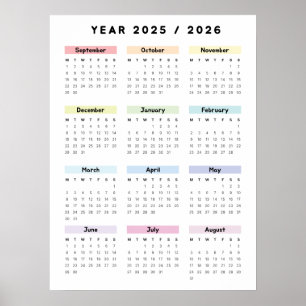 Rainbow Minimalist 2025 2026 Calendar Poster