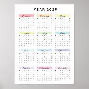 Rainbow Minimalist 2025 Calendar Poster