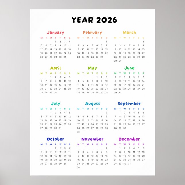 Rainbow Minimalist 2026 Calendar Poster (Front)