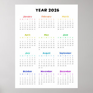 Rainbow Minimalist 2026 Calendar Poster
