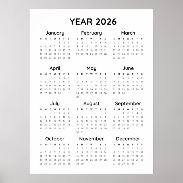 Rainbow Minimalist 2026 Calendar Poster (Front)
