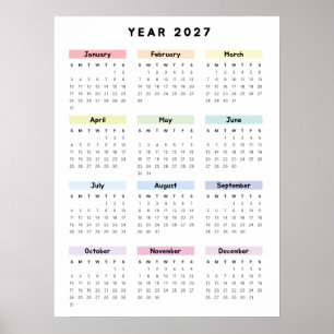Rainbow Minimalist 2027 Calendar Poster
