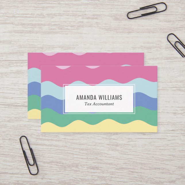 Rainbow Minimalist Stripes Handmade Business Card (Front/Back In Situ)