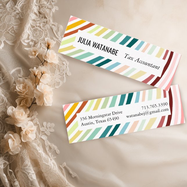 Rainbow Minimalist Stripes Handmade Mini Business Card (Mini business cards with rainbow stripes)