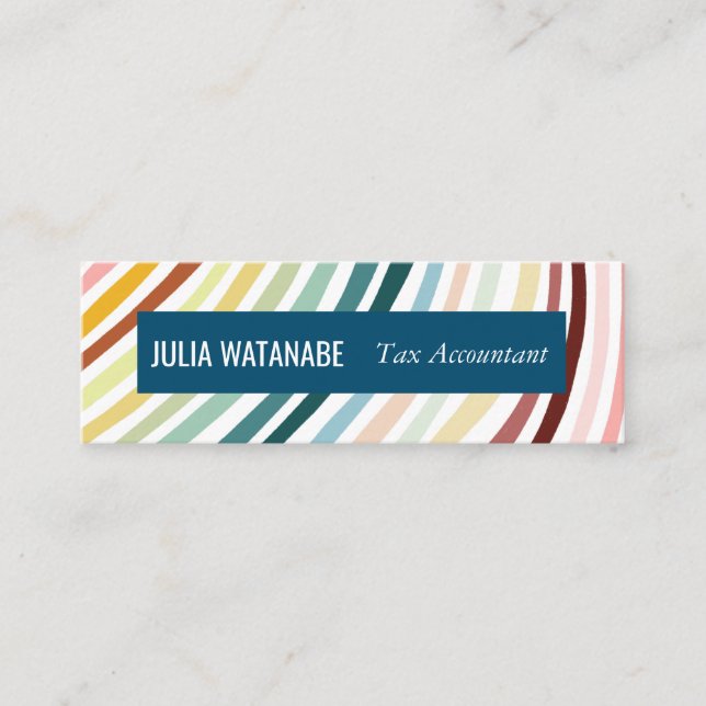 Rainbow Minimalist Stripes Handmade Mini Business Card (Front)