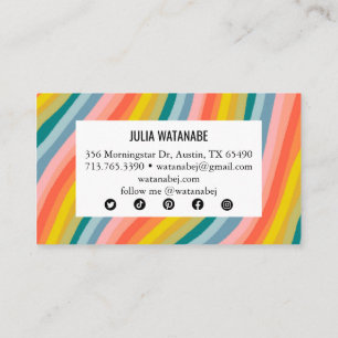 Rainbow Minimalist Stripes Handmade Social Media Business Card
